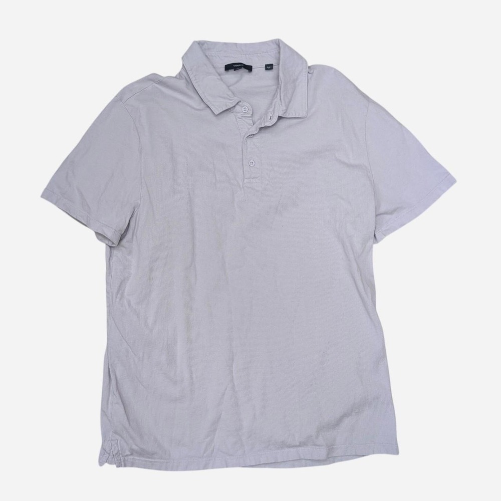 Minimalist Vince Short Sleeve Cotton Polo Shirt Large Grey Lavender Essential